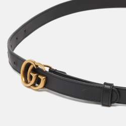 Pre Owned Gucci Black Leather GG Marmont Slim Belt 85CM