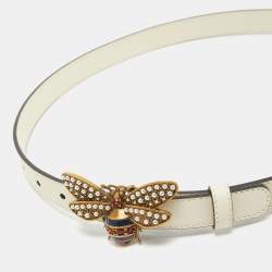 Pre Owned Gucci White Leather Queen Margaret Slim Belt 75CM