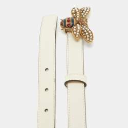 Pre Owned Gucci White Leather Queen Margaret Slim Belt 75CM