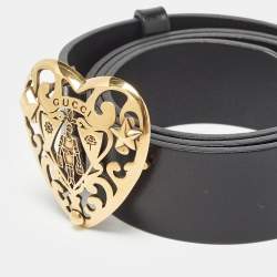 Pre Owned Gucci Black Leather Hysteria Buckle Belt 90CM