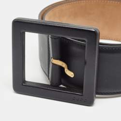 Pre Owned Gucci Black Leather Buckle Wide Belt 75CM