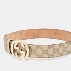 Pre Owned Gucci Gold Guccissima Leather Interlocking G Buckle Belt 80 CM