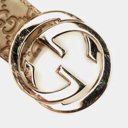 Pre Owned Gucci Gold Guccissima Leather Interlocking G Buckle Belt 80 CM