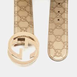 Pre Owned Gucci Gold Guccissima Leather Interlocking G Buckle Belt 80 CM