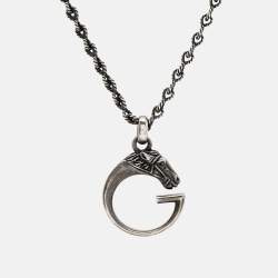 مملوكة مسبقًا Gucci   Horse Head 'G' Sterling Silver Pendant Necklace