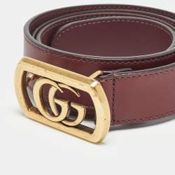 Gucci Burgundy Leather Framed Double G Buckle Belt 85 CM