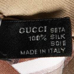 Pre Owned Gucci Brown GG Stirrup Print Silk Scarf