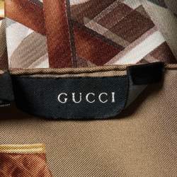Pre Owned Gucci Brown GG Stirrup Print Silk Scarf