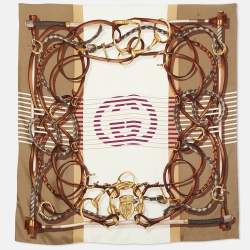 Pre Owned Gucci Brown GG Stirrup Print Silk Scarf
