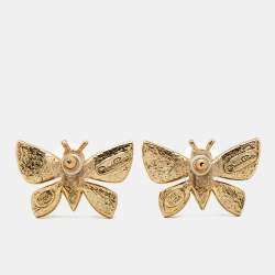 Pre Owned Oscar de la Renta Butterfly Crystal Gold Tone Earrings