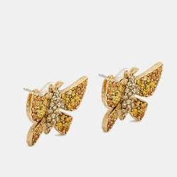 Pre Owned Oscar de la Renta Butterfly Crystal Gold Tone Earrings