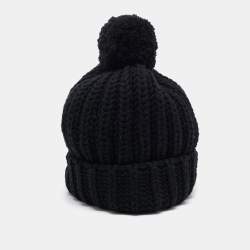 Gucci Black Rib Knit Wool Pom Pom Beanie M