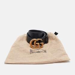 Pre Owned Gucci Black Leather GG Marmont Buckle Belt 75CM