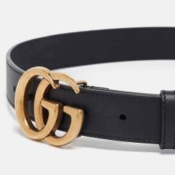 Pre Owned Gucci Black Leather GG Marmont Buckle Belt 75CM