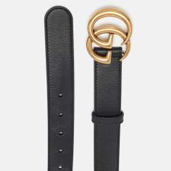 Pre Owned Gucci Black Leather GG Marmont Buckle Belt 75CM