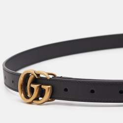 Pre Owned Gucci Black Leather GG Marmont Slim Belt 90 CM