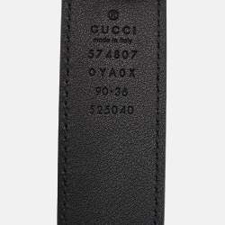 Pre Owned Gucci Black Leather Interlocking G Buckle Belt 90 CM
