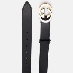 Pre Owned Gucci Black Leather Interlocking G Buckle Belt 90 CM