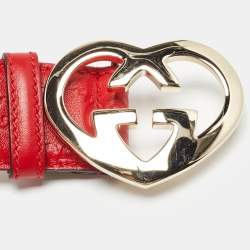 مملوكة مسبقًا Gucci Red Guccissima Leather Lovely Heart Buckle Belt 90 CM