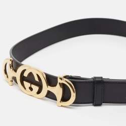 Gucci Black Leather Zumi Buckle Belt 85 CM