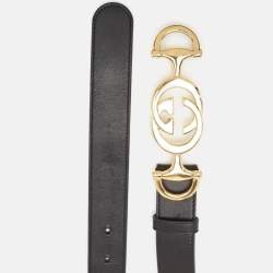 Gucci Black Leather Zumi Buckle Belt 85 CM