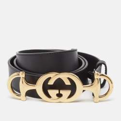 Gucci Black Leather Zumi Buckle Belt 85 CM