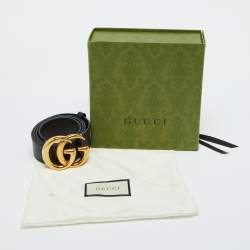Pre Owned Gucci Black Leather GG Marmont Buckle Belt 85CM