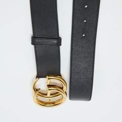 Pre Owned Gucci Black Leather GG Marmont Buckle Belt 85CM