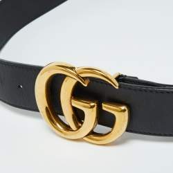 Pre Owned Gucci Black Leather GG Marmont Buckle Belt 85CM