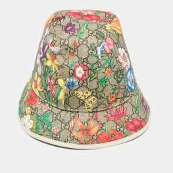 Pre Owned Gucci Multicolor GG Floral Print Coated Canvas Leather Trimmed Bucket Hat L