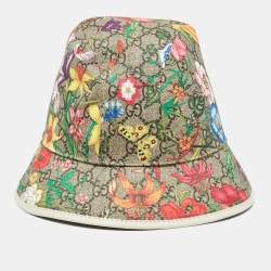 Pre Owned Gucci Multicolor GG Floral Print Coated Canvas Leather Trimmed Bucket Hat L