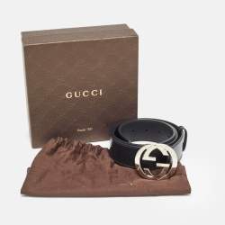 Gucci Black Leather Interlocking G Buckle Belt 85 CM