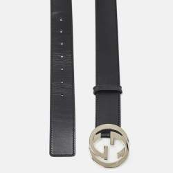Gucci Black Leather Interlocking G Buckle Belt 85 CM