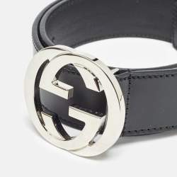 Gucci Black Leather Interlocking G Buckle Belt 85 CM