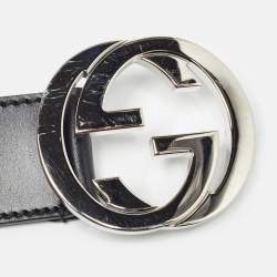 Gucci Black Leather Interlocking G Buckle Belt 85 CM