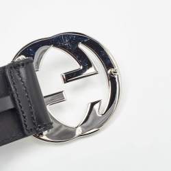 Gucci Black Leather Interlocking G Buckle Belt 85 CM