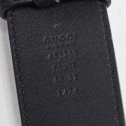 Pre Owned Gucci Black Leather Pearl Double G Buckle Belt 80 CM