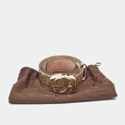 Pre Owned Gucci Gold Guccissima Leather Interlocking G Buckle Belt 95 CM
