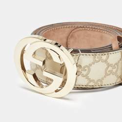 Pre Owned Gucci Gold Guccissima Leather Interlocking G Buckle Belt 95 CM