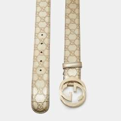 Pre Owned Gucci Gold Guccissima Leather Interlocking G Buckle Belt 95 CM