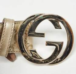 Pre Owned Gucci Gold Guccissima Leather Interlocking G Buckle Belt 95 CM