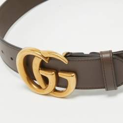 Pre Owned Gucci Beige/Brown GG Supreme Canvas and Leather GG Marmont Buckle Belt 85 CM