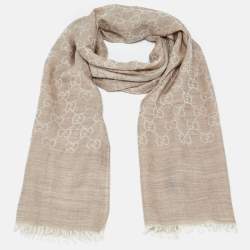Pre Owned Gucci Beige GG Jacquard Wool & Silk Stole
