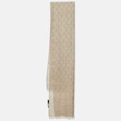 Pre Owned Gucci Beige GG Jacquard Wool & Silk Stole