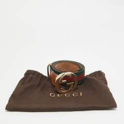 Gucci Tan Leather and Web Canvas Interlocking G Buckle Belt 95 CM