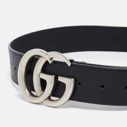 Pre Owned Gucci Black Leather GG Marmont Buckle Belt 90CM