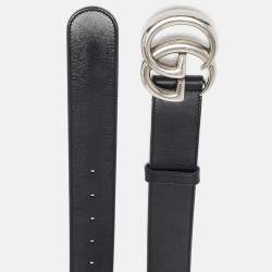 Pre Owned Gucci Black Leather GG Marmont Buckle Belt 90CM