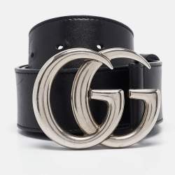 Pre Owned Gucci Black Leather GG Marmont Buckle Belt 90CM