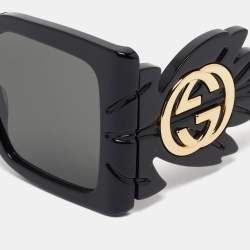 Pre Owned Gucci Black GG0535S Leaf Motif Oversized Sunglasses 