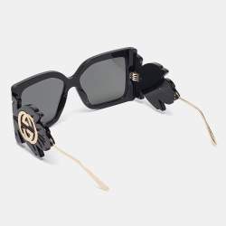 Pre Owned Gucci Black GG0535S Leaf Motif Oversized Sunglasses 
